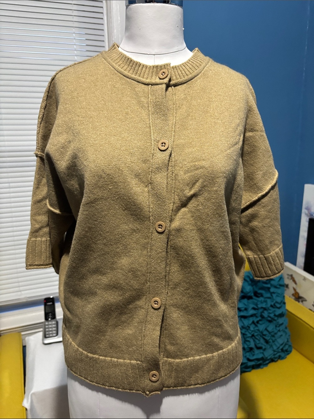 Relaxed Tan Button-Front Women's Cardigan Sweater